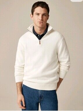 NWt J.Crew Men's Heritage cotton quarter-zip sweater Ivory Sz XL $118 Old Money